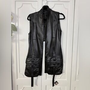 Sarah Pacini Black Sleeveless 100% Lambskin Leather Utility Vest